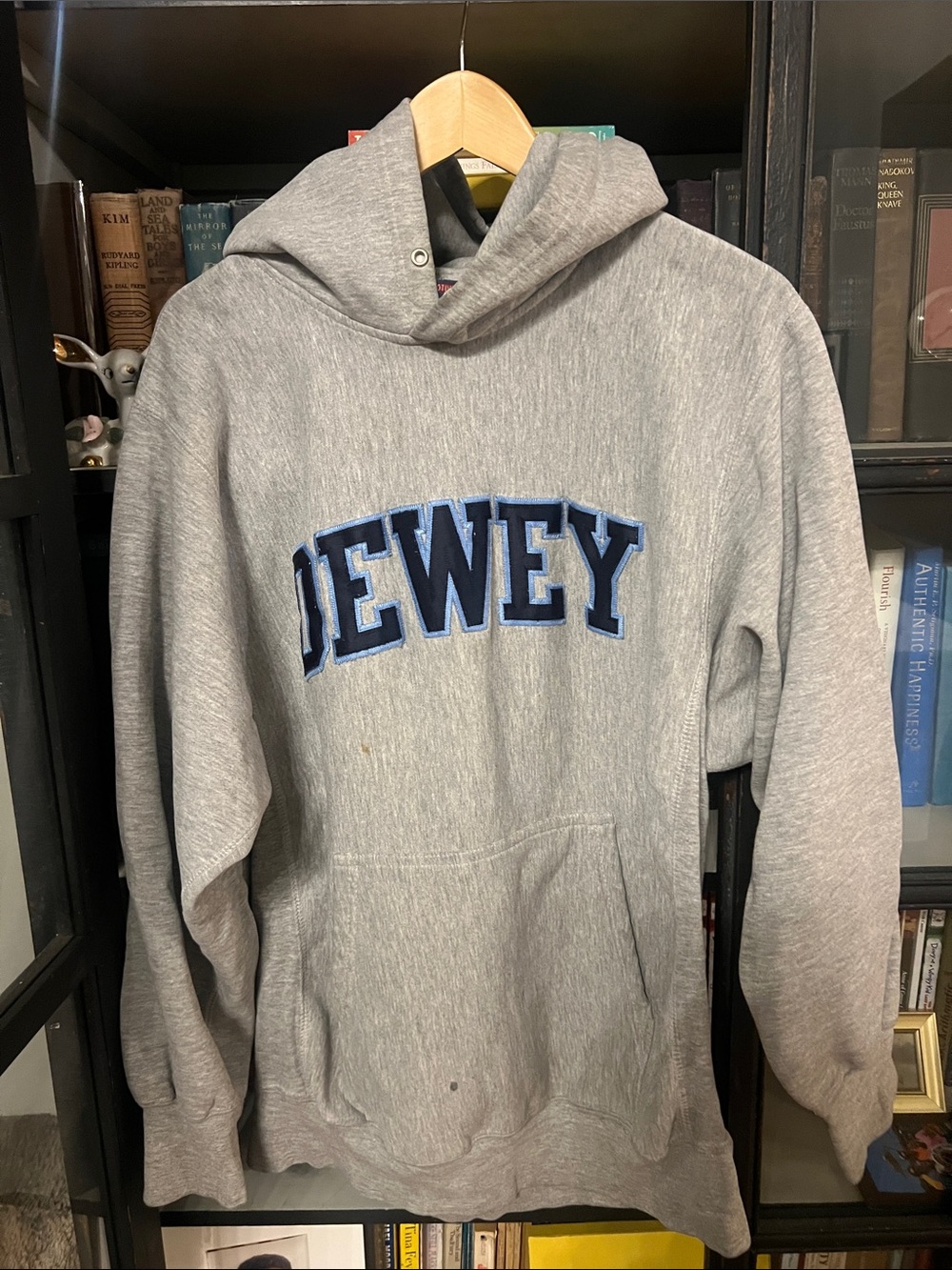 Dewey Gray Crewneck Hoodie with Blue Lettering-Read Description (As Is)